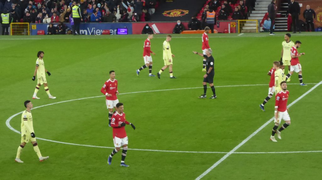 Cristiano Ronaldo and other players during Manchester United versus Arsenal in December 2021