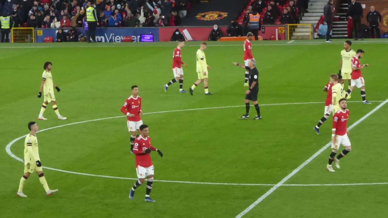 Cristiano Ronaldo and other players during Manchester United versus Arsenal in December 2021