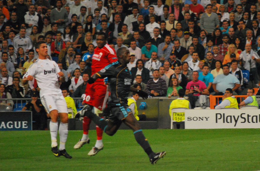 Cristiano Ronaldo in a white Real Madrid kit during a match in September 2009